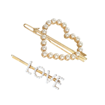 2pc Culturesse Lucia 6.5cm Love Pearly Hair Clip Set - White/Gold