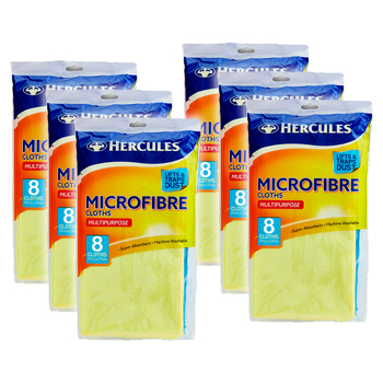 6 x 8pc Hercules Microfibre Multipurpose Cloths 27cm Blue/Yellow