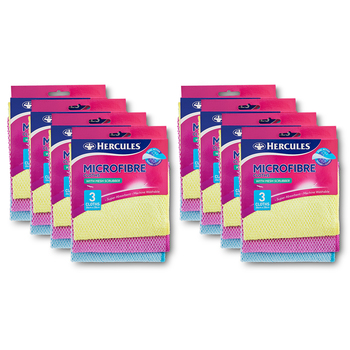 8x 3pc Hercules Microfibre Cloths with Scrubbing Mesh