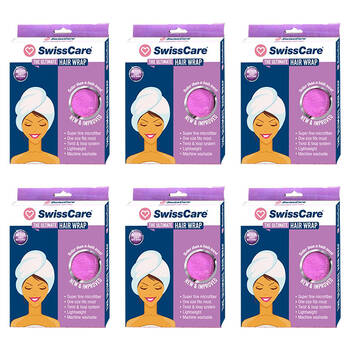 6PK Swisscare Fine Life Absorbent Microfibre Hair Wrap Towel One Size Fits All