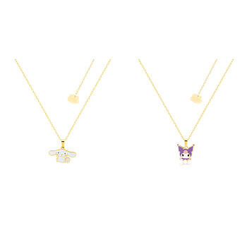 ECC Sanrio Cinnamoroll & Kuromi Head Necklace Gold Plated - White/Purple