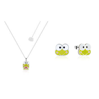 Couture Kingdom Sanrio Hello Kitty Keroppi Necklace & Stud Earrings Set Silver