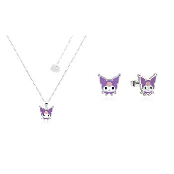 Couture Kingdom Sanrio Kuromi Head Necklace & Stud Earrings Set Silver