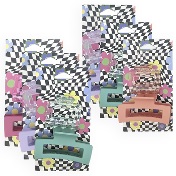 6x 2pc Hair Accessories Melrose 5cm Square & 9cm Rectangle Clips Assorted