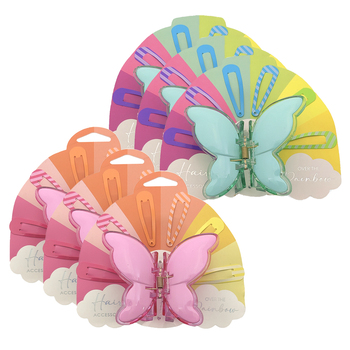 6x 7pc Hair Accessories Sleepie Clips w/ Butterfly Clip Over The Rainbow Assorted