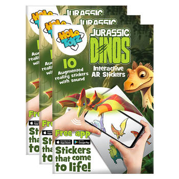 3x 10pc Holotoyz HoloArtz Jurassic Dinos Augmented Reality Stickers Kids Art 3y+
