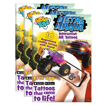 3x 10pc Holotoyz HoloArtz Metal Mania Augmented Reality Tattoos Kids Art 3y+