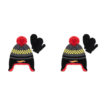 2PK Hot-Wheels Mattel Kids/Children Beanie & Mittens - Red