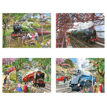 4 x 500pc House Of Puzzles Steaming Along Multipack 34x48cm Jigsaw 3y+