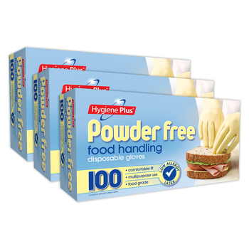3x 100pc Hygiene Plus Powder Free Disposable Food Handling Gloves Low Allergy Latex