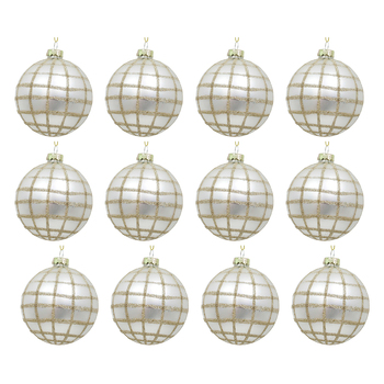 12PK LVD Glass Bauble Tartan Seasonal Christmas Decoration