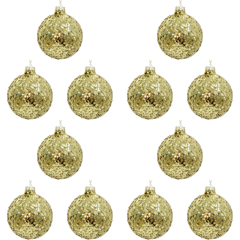 12PK LVD 8cm Glass Bauble Home/Office Xmas Decor - Gold Glitter