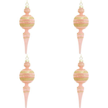4PK LVD Glass Drop Ornament Hanging Home Decor 18cm Crepe/Gold