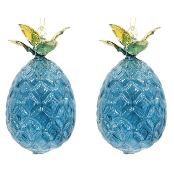 2PK LVD Glass Pineapple Ornament Decor 7x11cm - Prussian Blue