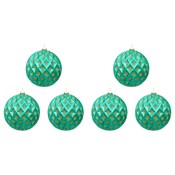 6PK LVD 12cm Glass Bauble XL Home/Office Xmas Decor - Jade/Gold