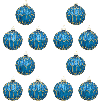 12PK LVD 8cm Glass Bauble Burlesque Home/Office Xmas Decor - Blue