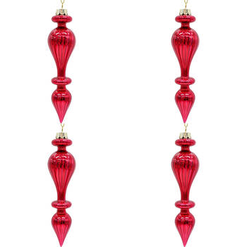 4PK LVD Glass Drop Hanging Ornament 3.5x16cm - Fiesta Red