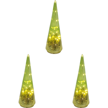 3PK LVD 9x28cm LED Glass Florence Large Home Decor - Green