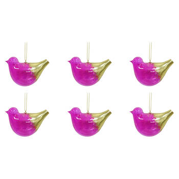 6PK LVD Glass Bird Passion Wall Hanging Ornament 10x7cm - Pink