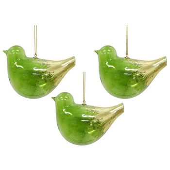 3PK LVD Glass Bird Florence Wall Hanging Ornament 10x7cm - Green