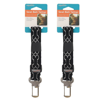 2PK High Road 11-21'' Adjustable Pet Dog Car Seat Belt Tether Harness Black 8x25cm
