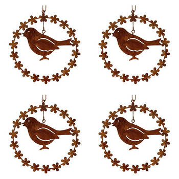4PK LVD Hanging Bird Rust Wreath Home/Garden Decor 13.5x14cm - Brown