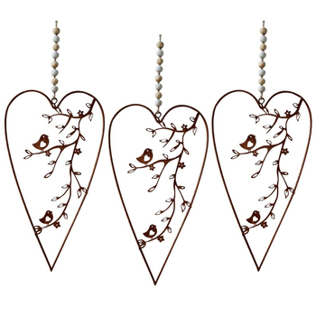 3PK LVD Heart Bird Rust Home/Garden Decor 19x10cm - Brown