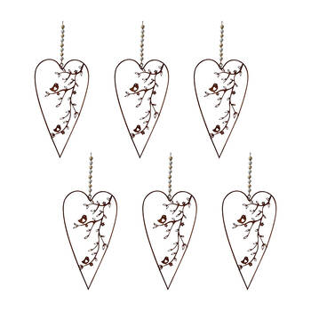 6PK LVD Heart Bird Rust Home/Garden Decor 19x10cm - Brown