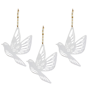 3PK LVD Hanging Bird Home/Garden Decor 15x16cm - White