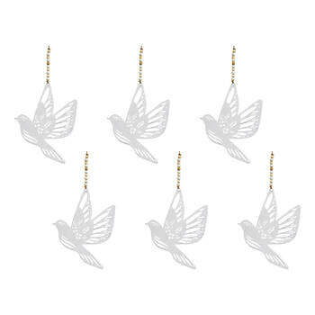 6PK LVD Hanging Bird Home/Garden Decor 15x16cm - White