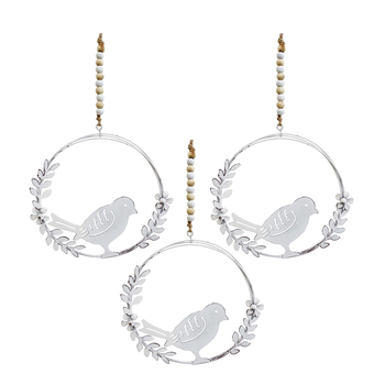 3PK LVD Hanging Bird In Wreath Home/Garden Decor 14x13cm - Silver