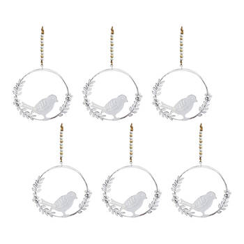 6PK LVD Hanging Bird In Wreath Home/Garden Decor 14x13cm - Silver