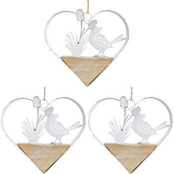3PK LVD Hanging Heart Tulip Bird Home/Garden Decor 14.5x14.5cm