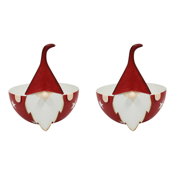 2PK LVD 16x15cm Metal Gnome Bowl Home/Living Room Decor - Red