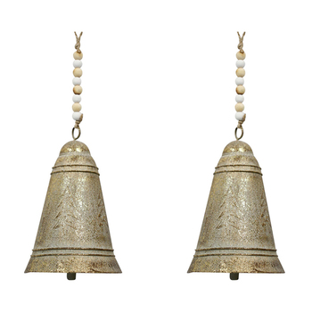 2PK LVD Metal Bell Small Leaf Hanging Ornament 11.5cm - Gold