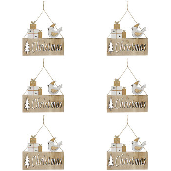6PK LVD Wooden Christmas Sign w/ String Home Decor 17.5x14.5cm
