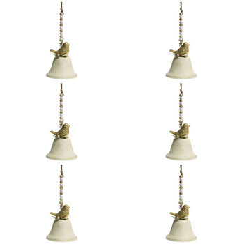 6PK LVD Metal/Wood Bell Bird Home Hanging Decor 8.5cm - Beige/Gold