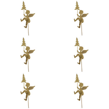 6PK LVD Metal Cherub Tree Pot Stake Christmas Decor 57cm - Gold