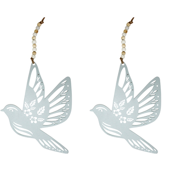 2PK LVD Metal/Beads 16cm Bird In Flight Hanging Decor - Ice