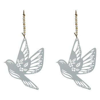 2PK LVD Metal/Beads 16cm Bird In Flight Hanging Decor - Mint