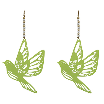 2PK LVD Metal/Beads 16cm Bird In Flight Hanging Decor - Apple