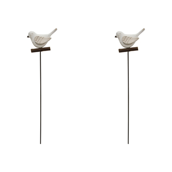 2PK LVD Metal 39cm Pot Stake Decorative Ornament Bird White