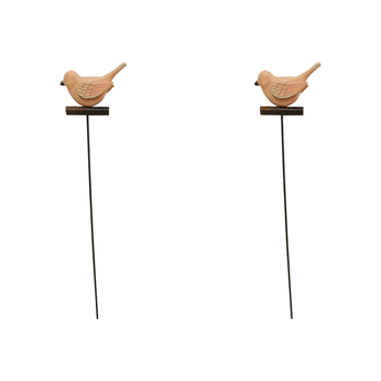 2PK LVD Metal 39cm Pot Stake Decorative Ornament Bird Peach