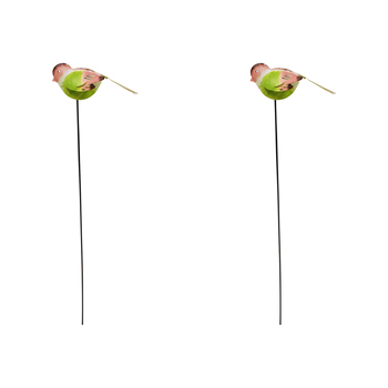 2PK LVD Metal 53cm Pot Stake Decorative Ornament Bora Bora Bird Pink