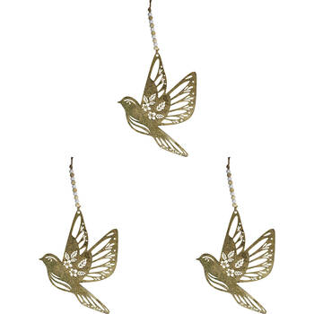 3PK LVD Hanging Bird In Flight Home/Garden Decor 16x15cm - Gold