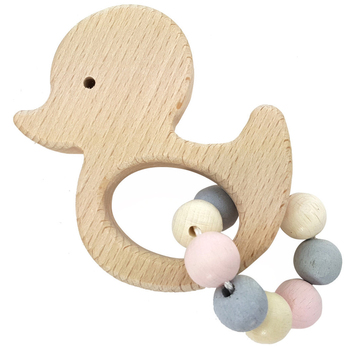 Hess Spielzeug Wooden 9.5cm Rattle Griffon Duck Baby 0m+ Natural Pink