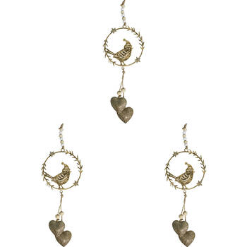 3PK LVD Metal/Beads Hanger Bird Hanging Ornament 42cm - Gold