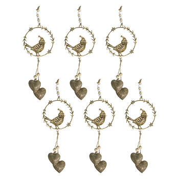 6PK LVD Metal/Beads Hanger Bird Hanging Ornament 42cm - Gold