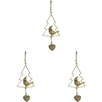 3PK LVD Metal/Beads Hanger Treebird Hanging Ornament 33cm - Gold