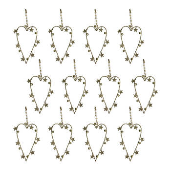 12PK LVD Hanger Heart Star Metal/Beads Hanging Ornament 18x10.5cm - Gold